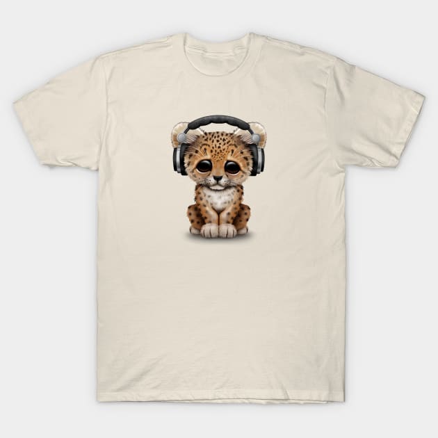 Cute Leopard Cub Dj Wearing Headphones T-Shirt by jeffbartels